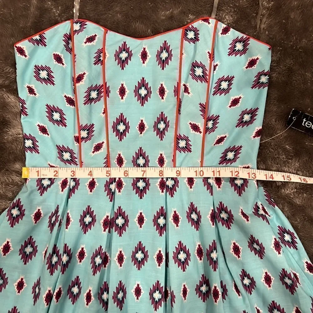 136. Teeze Me Y2K multicolor Aztec Tribal Strapless Corset dress NWT Size S